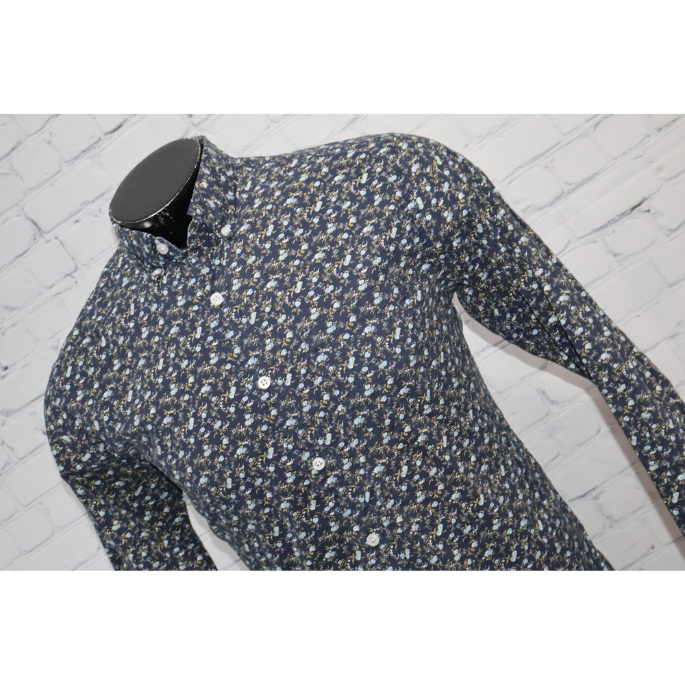 J.Crew Button Down Dress Shirt Mens Medium Blue Floral G7103 Long Sleeve Cotton